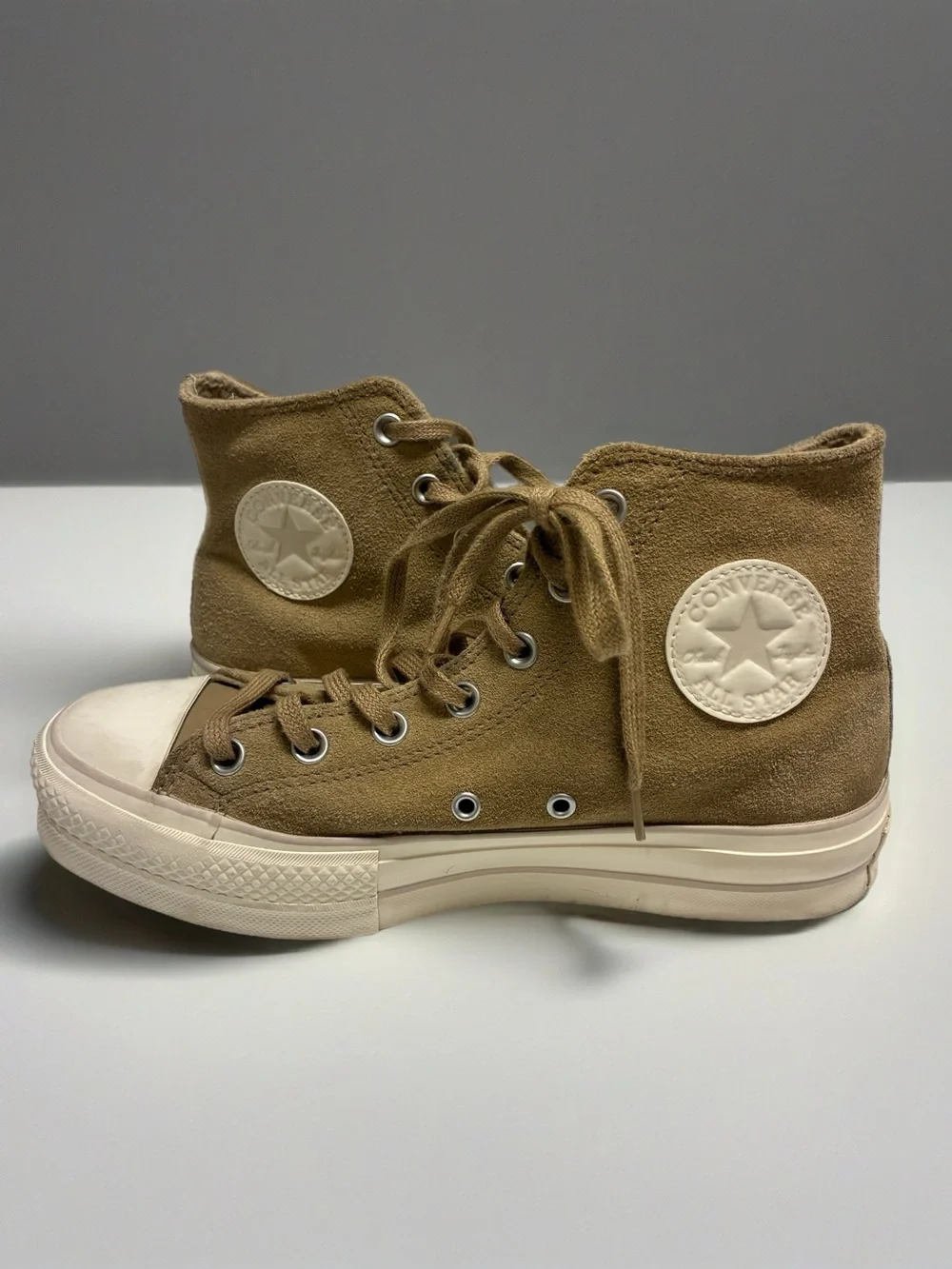 Converse High Top Suede Sneakers - Beige/Tan - Picture 1 of 7